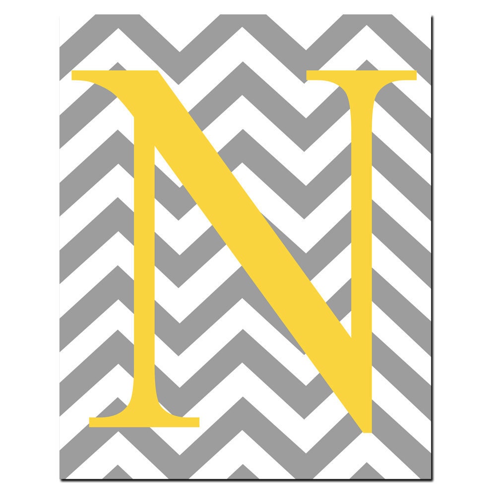 Chevron Monogram - Customized Initial Letter - 8x10 Print - Choose Your Letter and Colors - Chevron Design Pattern - Shown in Gray, Yellow