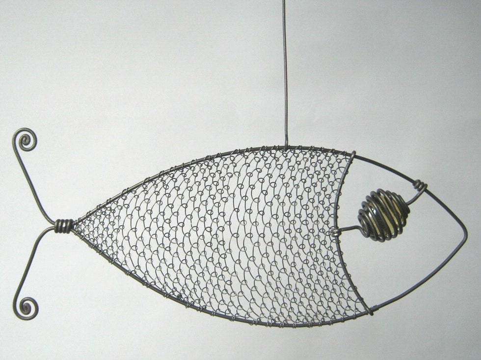 Wire Sculpture Yellow - Eyed Wire Fish