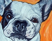 FRENCH BULLDOG dog art print white orange bright colors 8x10
