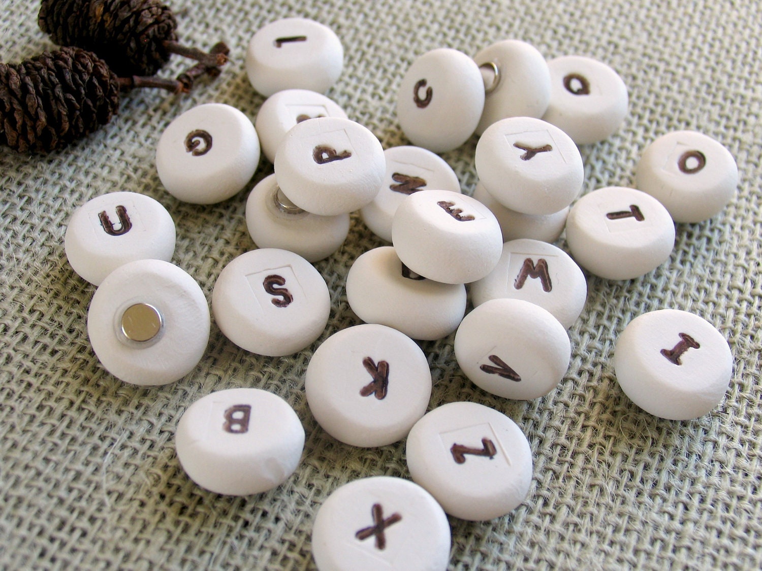 clay ALPHABET MAGNETS- handmade set of 26 chunky uppercase letters/ office/ home decor