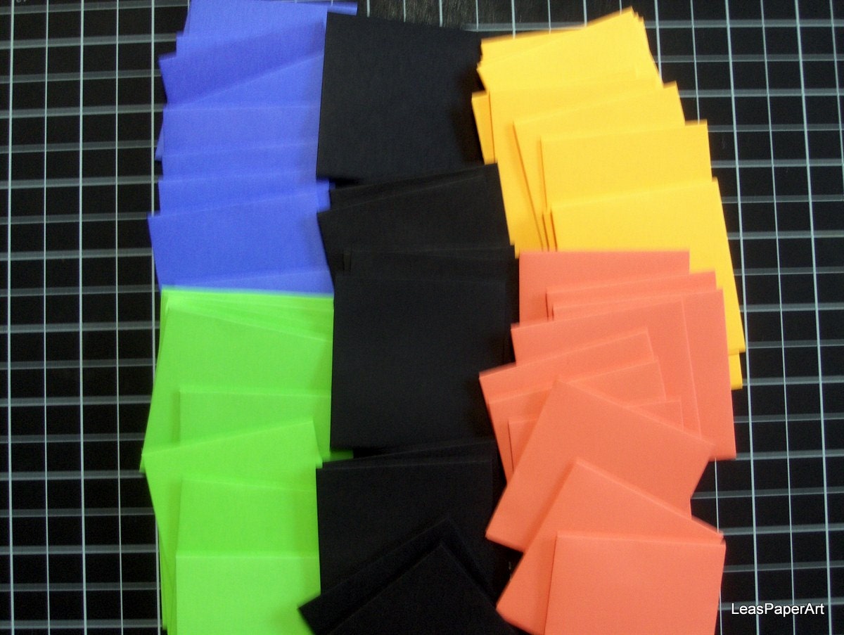 Handmade PaperArt Fifty Mini Envelopes in Five Halloween Hues Text Paper, Gift enclosures, Party Favors, Floral Cards, Scrapbook Ideas
