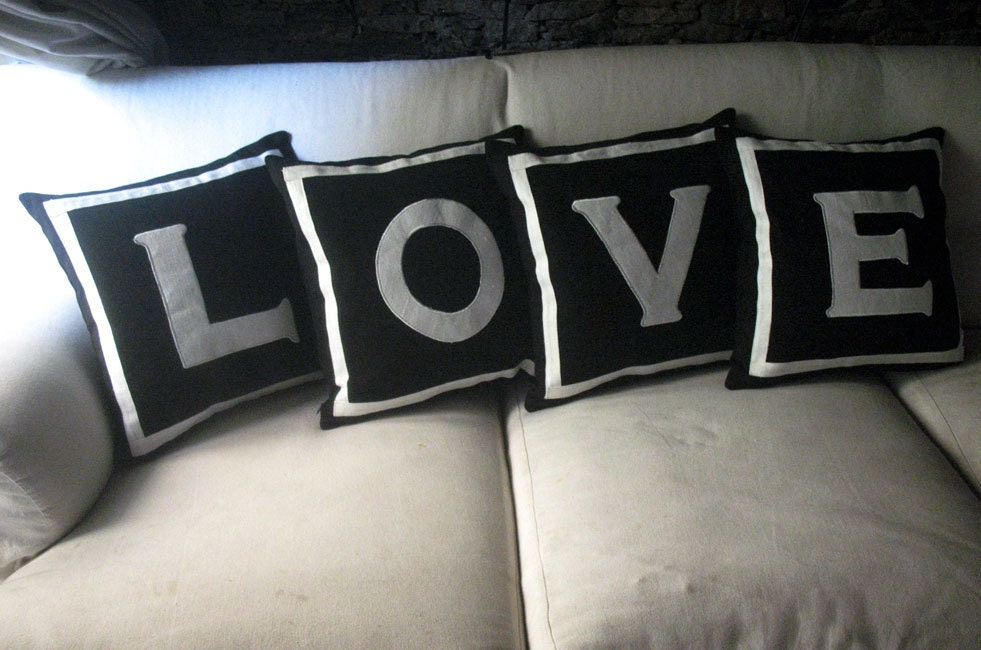 Love Pillows - Set of 4 black and white pillow covers that spell LOVE