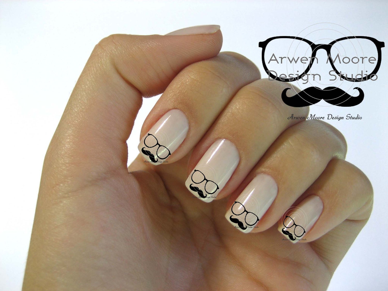 Silhouette Black  Fun Eyeglasses Mustache Nail Art Waterslide Water Decals - sc-39