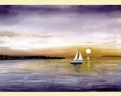 sailboat painting Print watercolor a sunset seascape ocean lake GICLEE 7x10