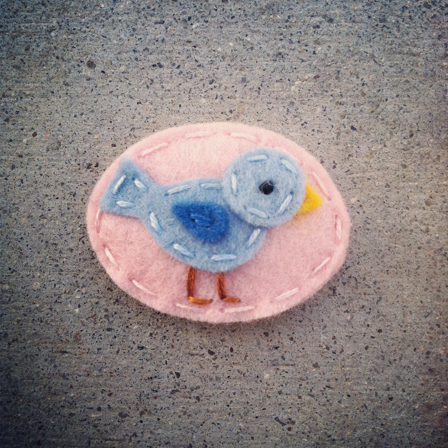 Bitsy Blue Bird Soft Pink Wool Felt Hair Clip