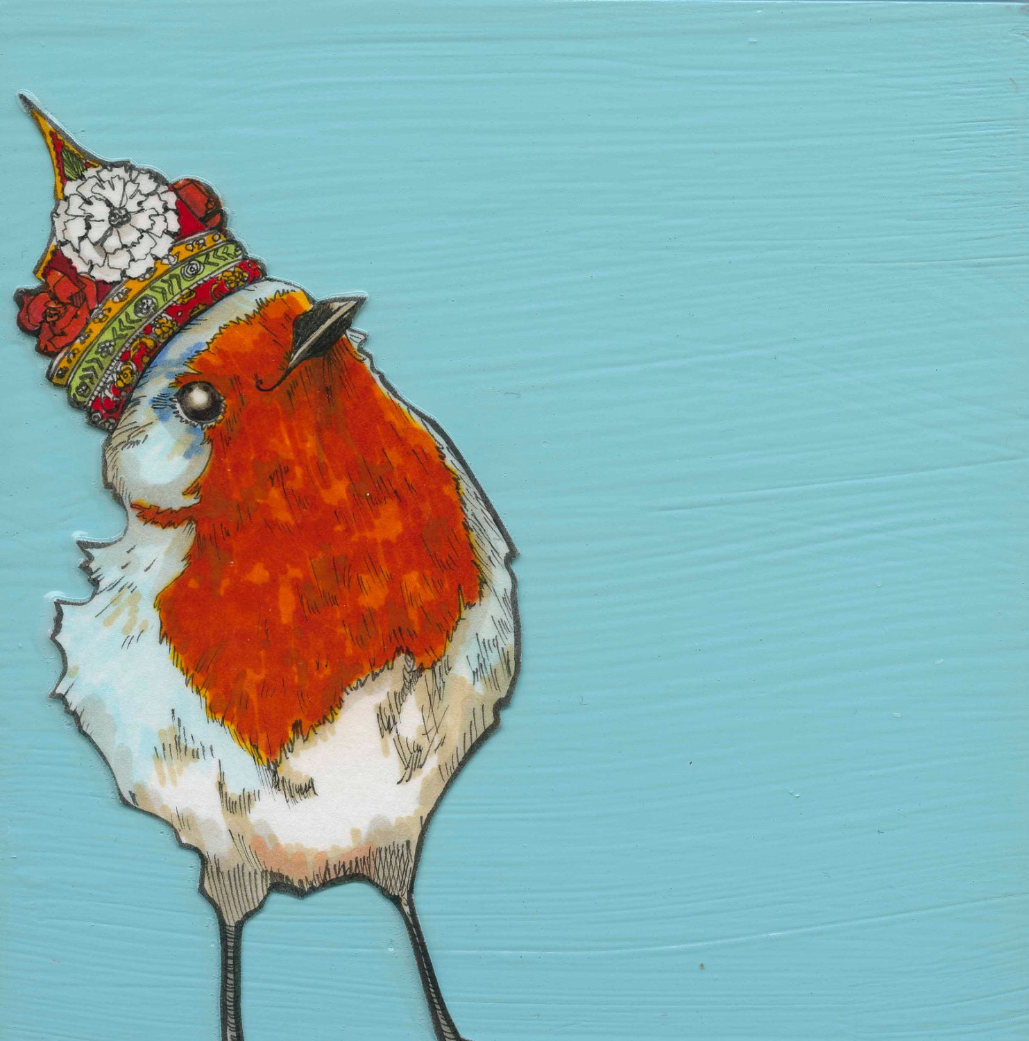 English Robin in Scandinavian Felt Crown- Small Print 4.5x4.5