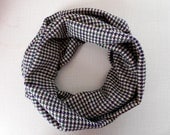 Woven Wool Infinity Scarf Navy Blue, Forest Green and Oatmeal Houndstooth