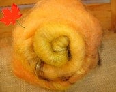 Batt , Roving, Spinning batt, hand dyed in Jack- O -Lantern 2oz Llama, wool, Firestar, orange, yellow, black