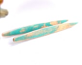 Long Copper Oval - Verdigris Patina Post Earrings -Turquoise -Jewellery