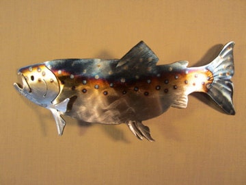 Rainbow Brown Lake Spotted Speckled Trout Fish Fly Fishing Flyfishing Metal Steel Wall Art Home Cabin Lodge Decor