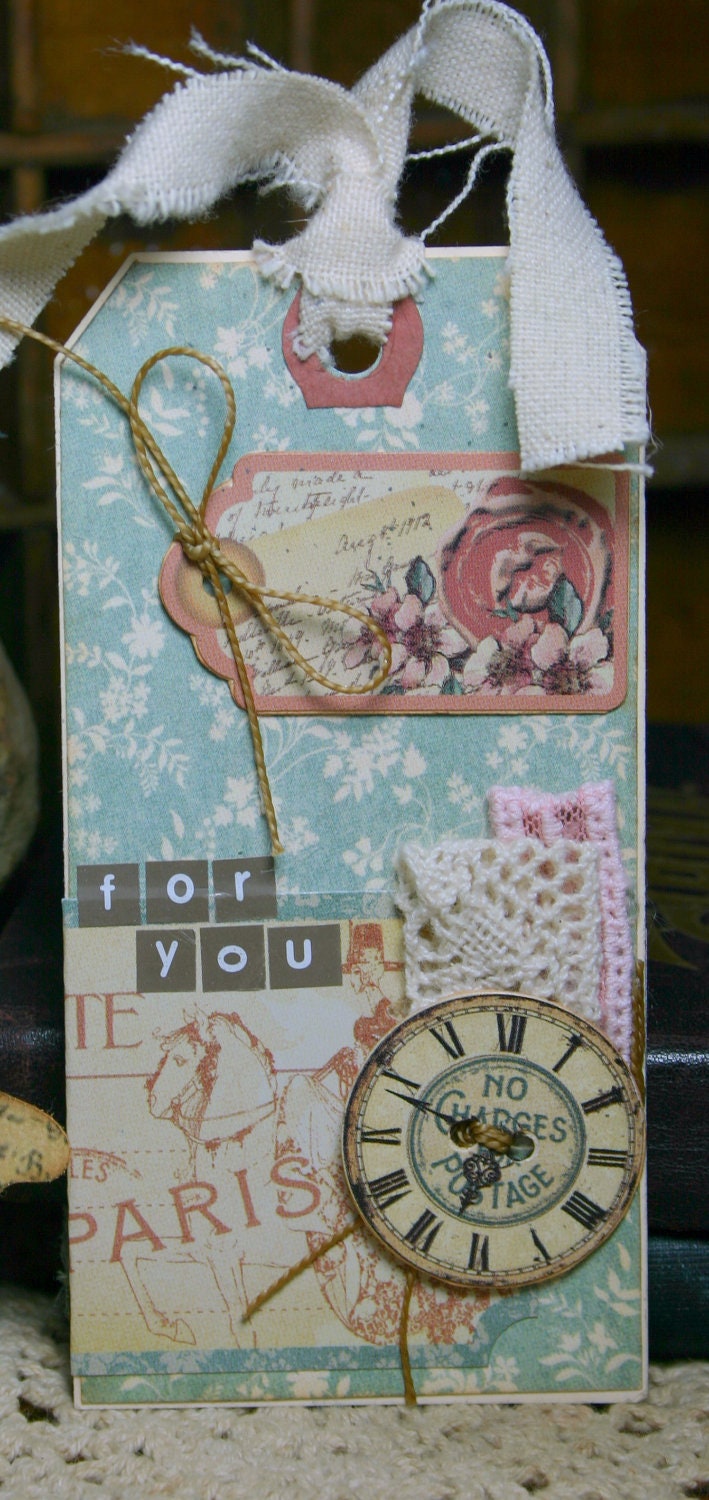 FOR YOU Handmade Gift Tag Card Romantic Cottage Chic