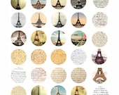 Paris france eiffel tower postcards hand written letters digital download collage sheet 1 inch circles