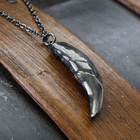 Antique Silver Wolf Tooth Necklace in Solid White Bronze - Alaskan Timber Wolf Canine Fang