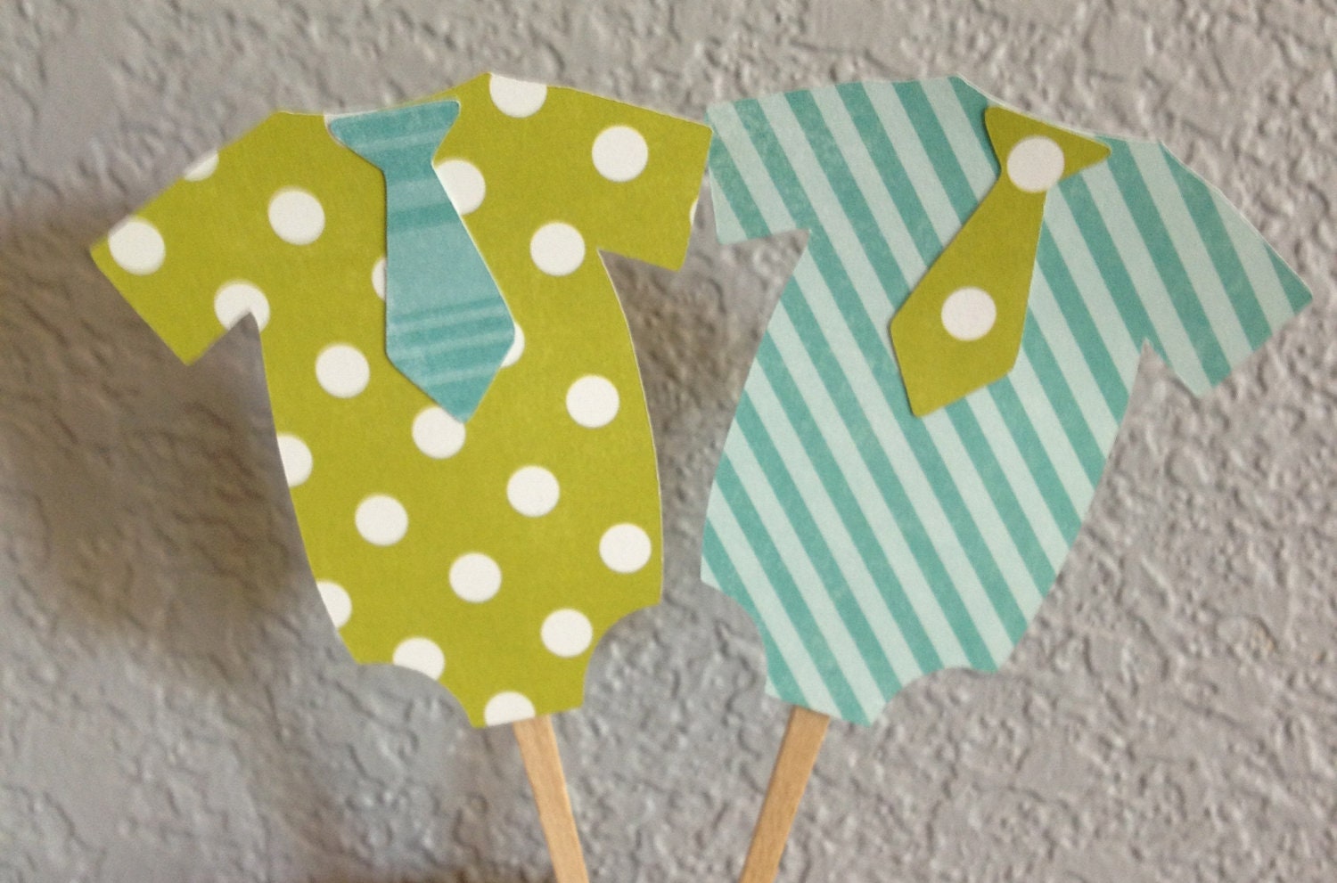 Little Man Onesie Cupcake Toppers- Set of 12 in green and blue