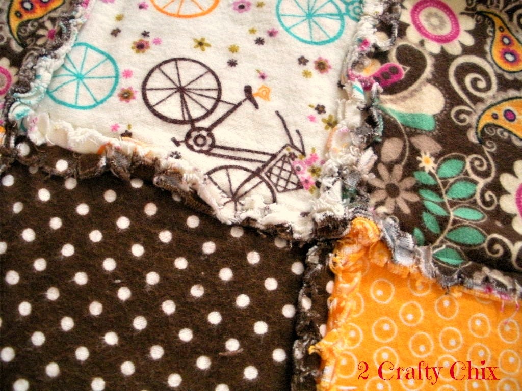 Bicycles and Polka Dots Flannel Rag Edge Quilt