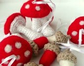 Alice in Wonderland Mushroom - Toadstool large size- ornament or keychain- crochet and felted  Waldorf toy Birthday gift Weddings decoration