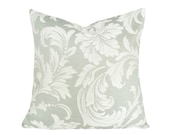 Damask  Decorative Throw Pillows, Green Cream Acanthus Leaves and Flowers, Contemporary, Sofa Cushion Covers, Winter Home Decor 18x18 - PillowThrowDecor
