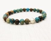 Aqua Terra Jasper with Diamond Brushed Sterling Silver / sky dusk blue rust copper brown oxblood fall colors / bohemian rustic country style