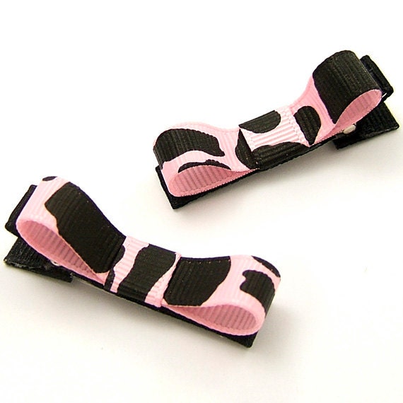 Pink Cow Hair Clips, Holstein Cow Tuxedo Bows Baby Toddler Black Pink Animal Print Clips for Girls