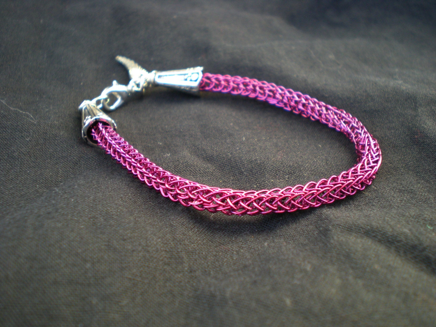 VIKING KNIT Bracelet/Anklet- 7 1/2 inch Magenta Colored Copper - Single Weave - Healing - Spiritual - Ritual - Sacred