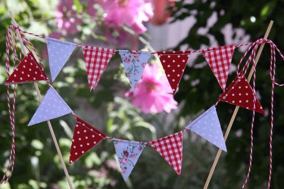 Cake Bunting RED and BLUE Pretty Fabric Cake Topper for Weddings Birthday Party and Baby Showers Custom made to order Il_570xn