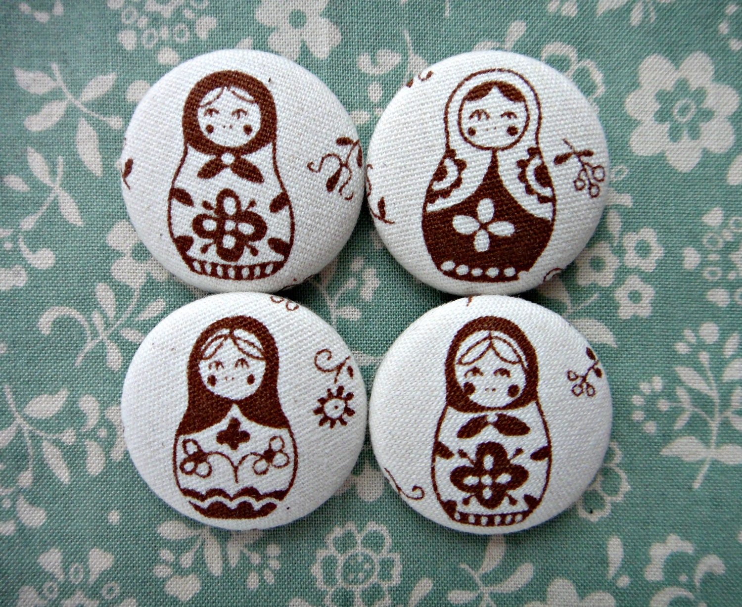 Matryoshka Russian Doll Japanese Linen / Cotton Fabric Covered Buttons For Sewing - Set of 4 - 27mm