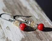 Fun and Sassy Citrine with Red Coral on Oxidized Sterling Handmade Earwires "Manifestation"