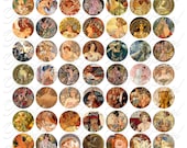 Alphons Mucha - Art Nouveau - Digital Collage Sheet - INSTANT DOWNLOAD - One Inch Circles