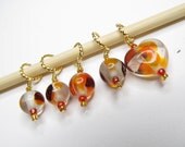 I Heart Autumn, Stitch Markers, Handmade with Glass Beads, Set of 5