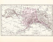 1895 Map Alaska - Vintage Antique Map Great for Framing 100 Years Old - Holcroft