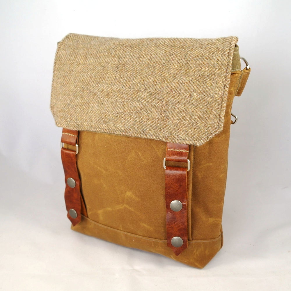 Herringbone Waxed Canvas Wooly Satchel