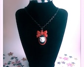 Red and Black Owl Cameo Pendant Necklace