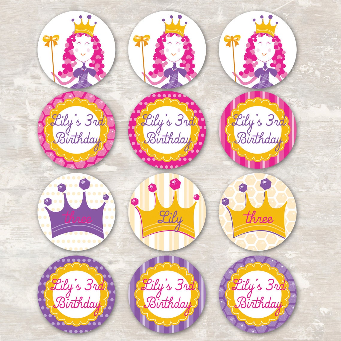 PRINT & SHIP Princess Birthday Party Cupcake Toppers (set of 12) Il_570xn