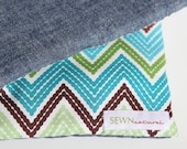 Organic Nap Mat CHEVRON -  Eco-Friendly Preschool Napmat in Teal Blue Green Brown Geometric for Modern Kids - School Bedding
