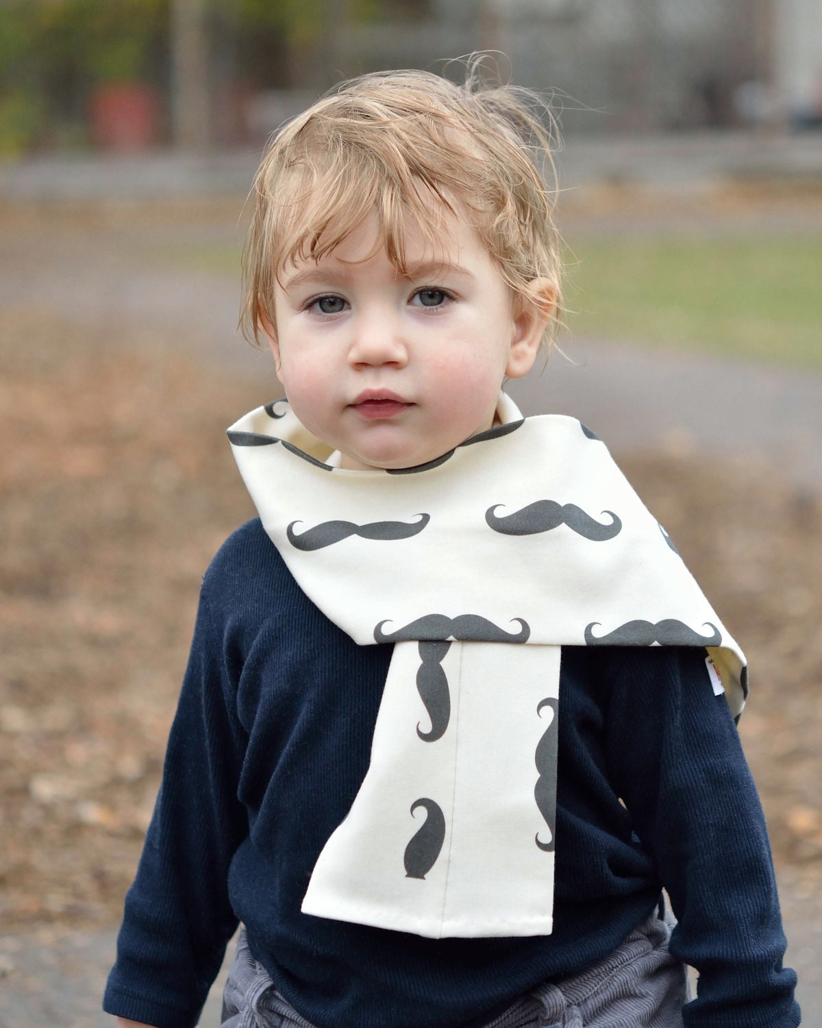 Organic Moustache Scarf - Eco Friendly Winter Kids Accessory - Black and White Cotton Knit Toddler Boys Tube Scarf