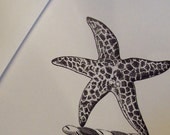 Personalized Note Cards, Starfish Nautical NoteCards Ocean Beach Stationery Stationary Ivory Set 10