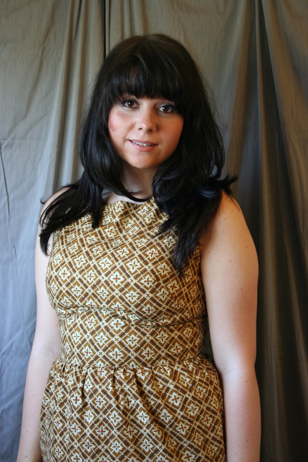 Mad Men 1950's Dress- Brown Plaid Dress- size small- SALE
