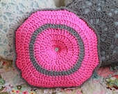 Hot pink and gray crochet doily pillow / stylish addition to your home