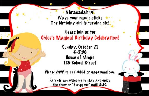 Girls Magic Birthday Party Invitations Il_570xn