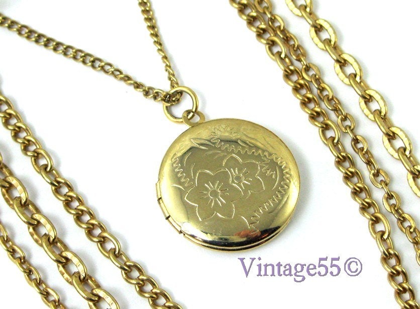 Vintage Necklace Locket Multi chain gold tone