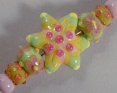 MCP Set of 7 Handmade Lampwork Art Glass Beads, ooak, by Patti Cahill, sra -- Raked focal