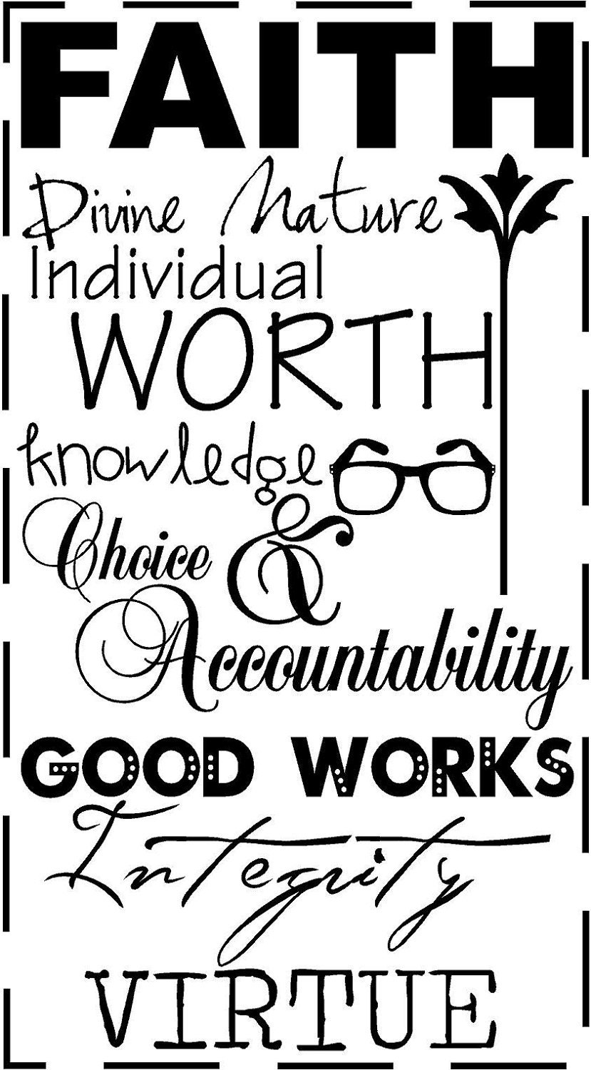 Young Women's Values wall saying vinyl lettering