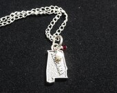 Alabama Crimson Tide Sterling Silver Map Charm Pendant