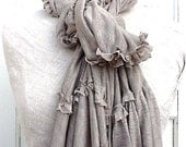 Womens Sandy Taupe Scarf or Shawl , Raw Ruffles, Cotton Knit, Raw Edged and Romantic Wedding, For Mom
