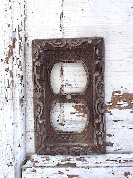 Metal Wall Decor, Light Switch Cover, Distressed Vintage Brown, Shabby Chic Iron, STYLE 105