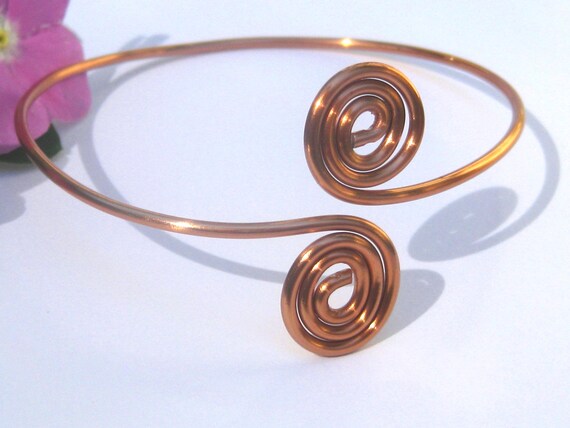 Upper arm cuff, copper spiral bracelet, bohemian jewelry