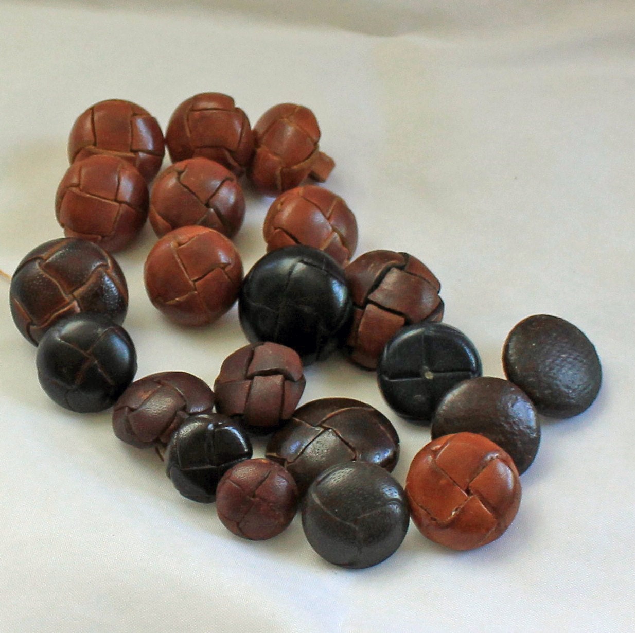 Large Leather Lot - Vintage Houndtooth Style Haute Couture Shank Buttons Collection - Asst Sz and hue (21) Natural Colors