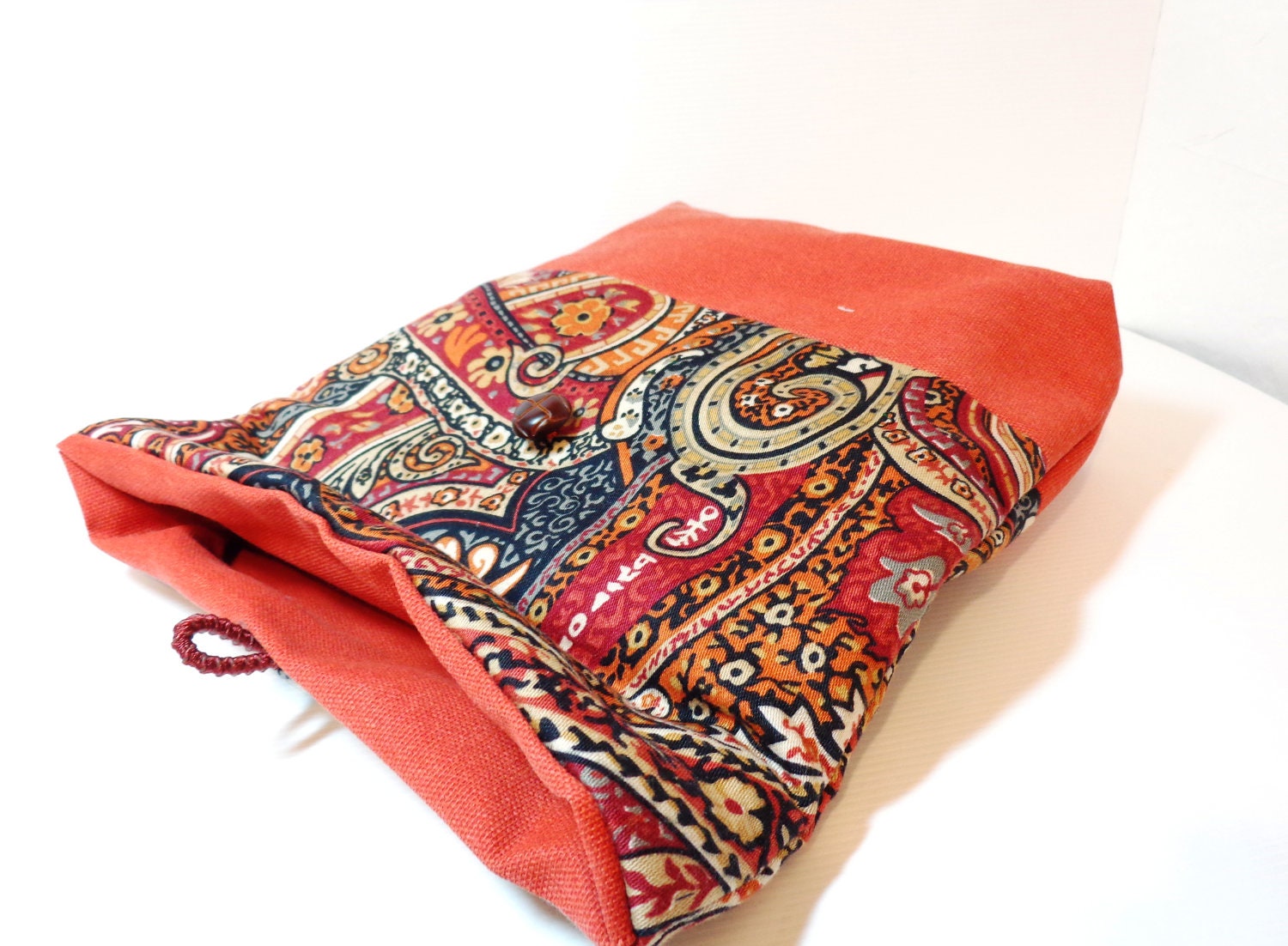 Fold Over Clutch Cotton Pouch Cosmetic Bag  Paisley Swirl