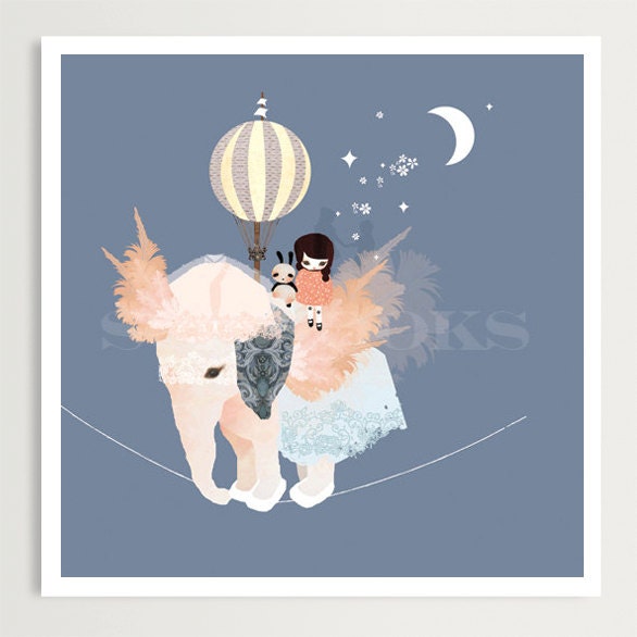 Childrens Art, Nursery Prints, Art for Kids Room, Elephant Art Print  - 'Stars in Jars' by Schmooks