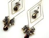Hoop Earrings Wire Wrapped 14kt Gold Filled Mystic Spinel Gold Pyrite Long Luxury Fashion Statement Double Hoop Earrings